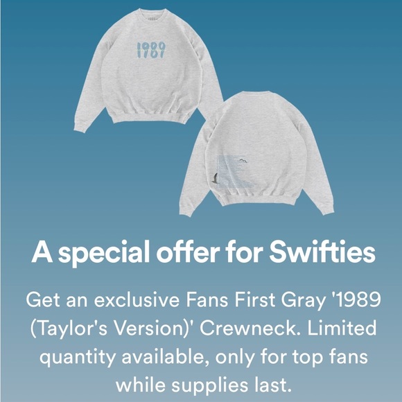 Spotify Fans First Heather Gray 1989 (Taylor's Version) Crewneck - Picture 6 of 6